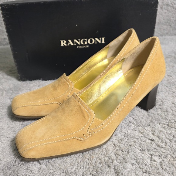 Rangoni Firenze Shoes - Rangoni‎ Firenze Camel Italian Suede Leather Square Toe Block Heel Pumps 7B NEW